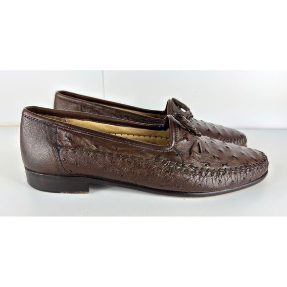 Zelli Ostrich Tassel Loafer Shoes Size US 10 Brown Leather Italy Mens main image 8